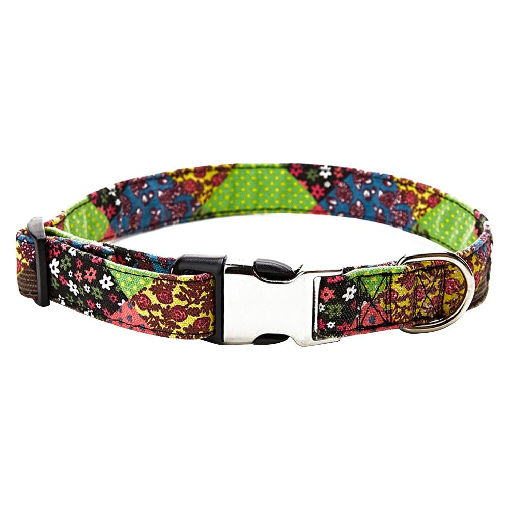 Ethnic Bohemian Floral Half Metal Buckle Dog Collar, Size: S 1.5x40cm(Colorful Little Floral)