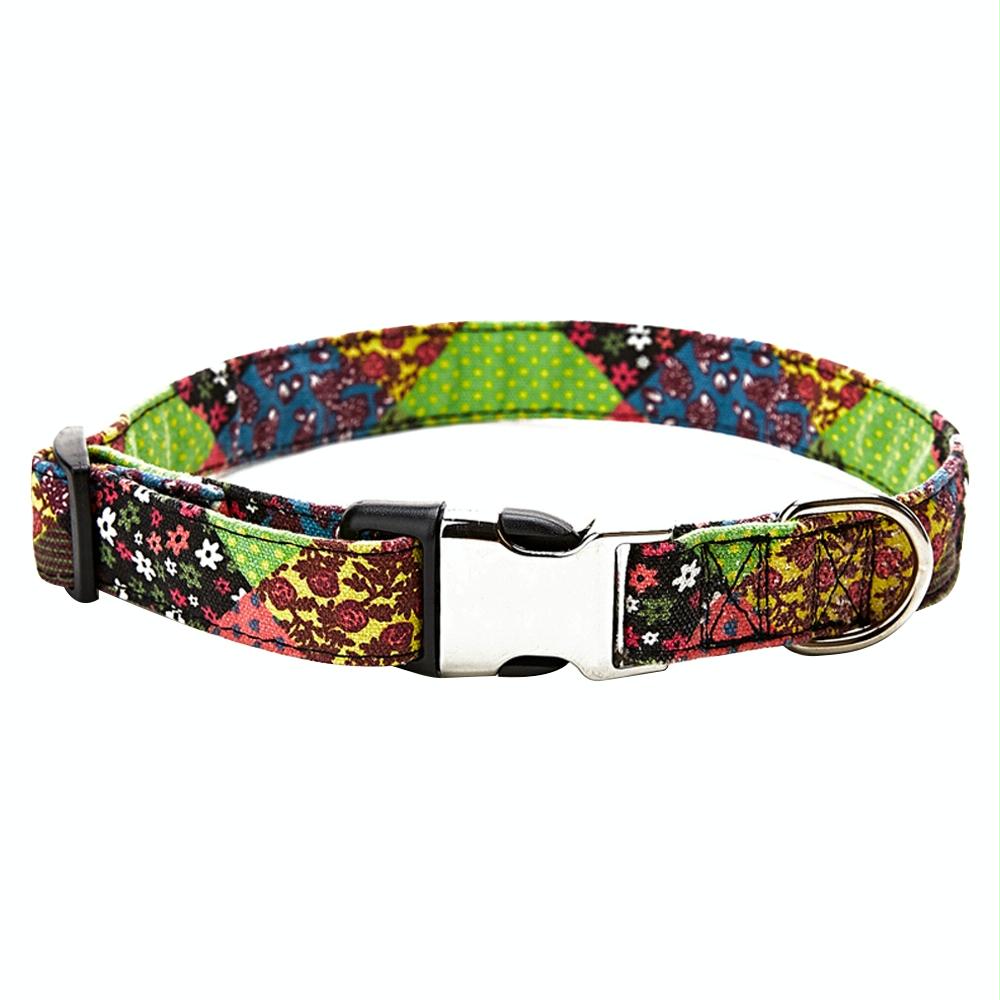Ethnic Bohemian Floral Half Metal Buckle Dog Collar, Size: M 2.0x50cm(Colorful Little Floral)