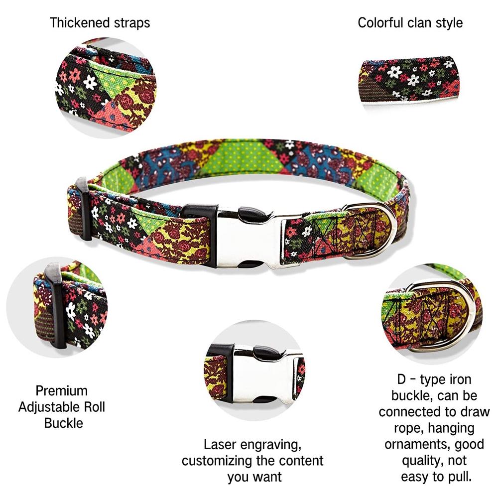 Ethnic Bohemian Floral Half Metal Buckle Dog Collar, Size: L 2.5x60cm(Colorful Little Floral)