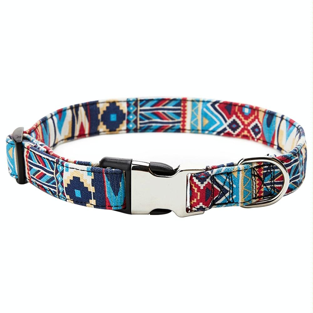 Ethnic Bohemian Floral Half Metal Buckle Dog Collar, Size: L 2.5x60cm(Ethnic Strap)