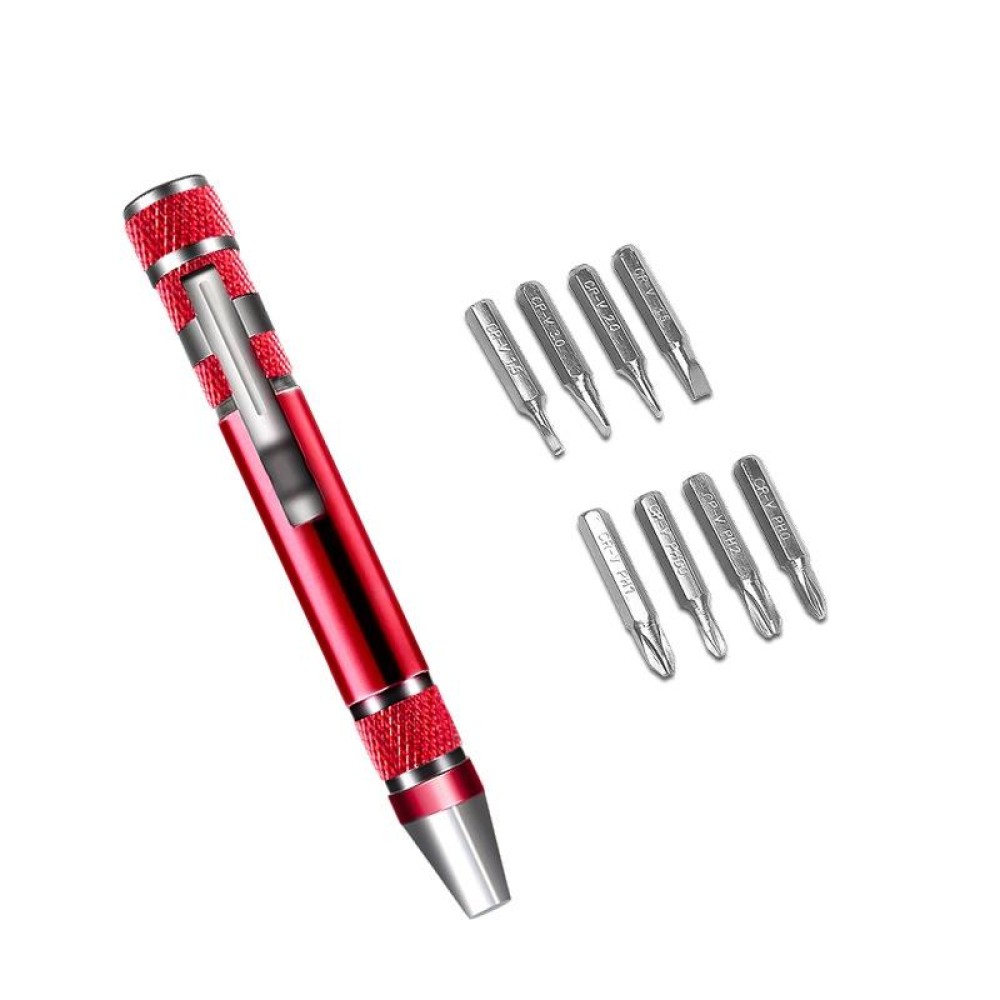 8 In 1 Screwdriver Aluminum Alloy Combination Disassembly Pen Repair Screwdriver(Red)