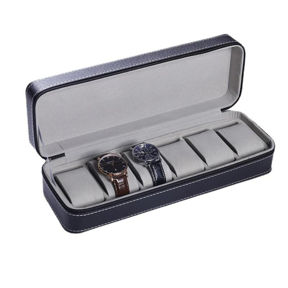 6 Bit Zipper Watch Box Storage Display Box PU Zipper Bag Watch Box(Black)