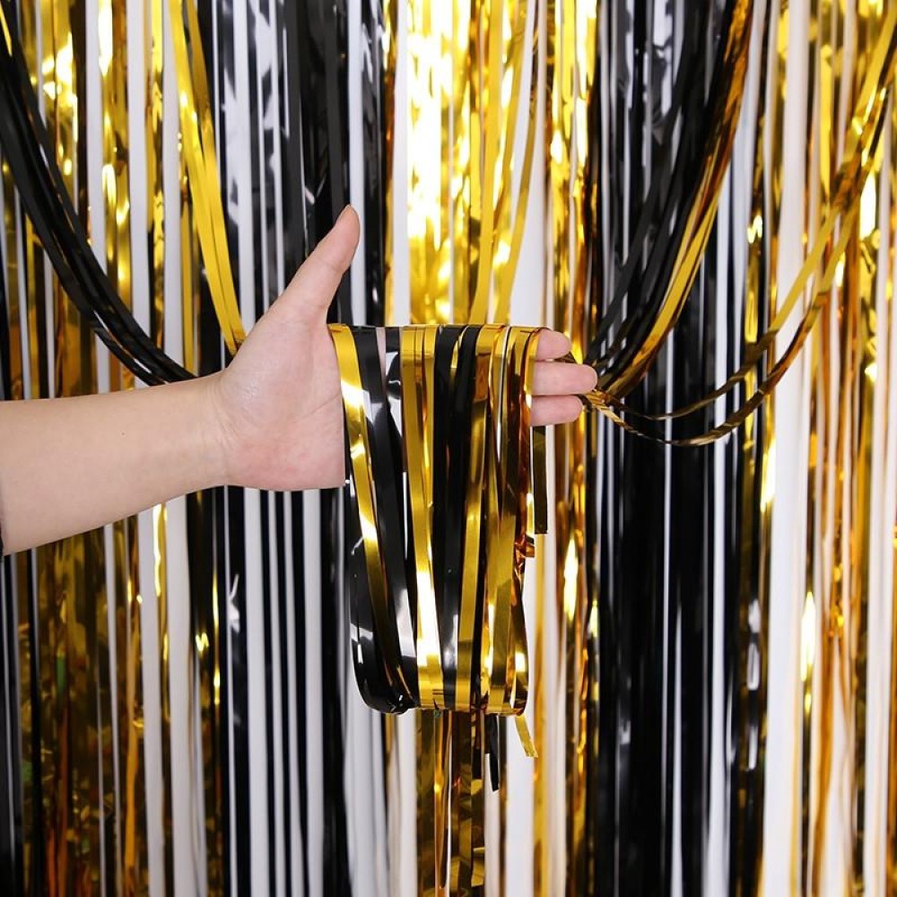 Black And Gold Rain Curtain Festival Party Decoration Props, Size: 1x2M