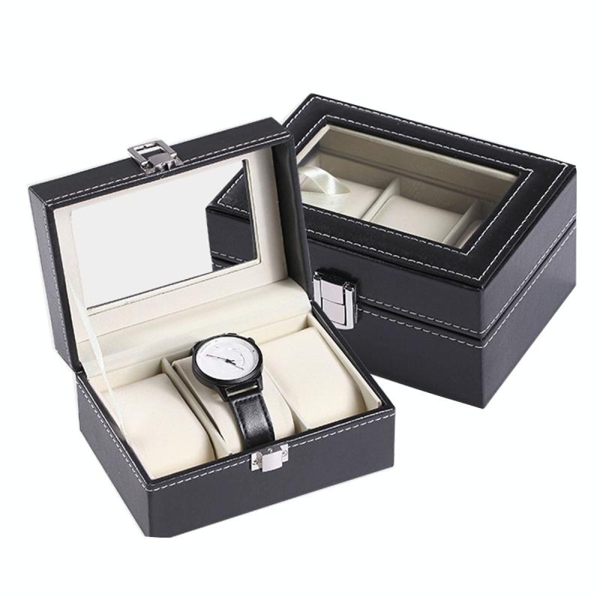 3 Bit PU Leather Watch Storage Box Display Box(Black)