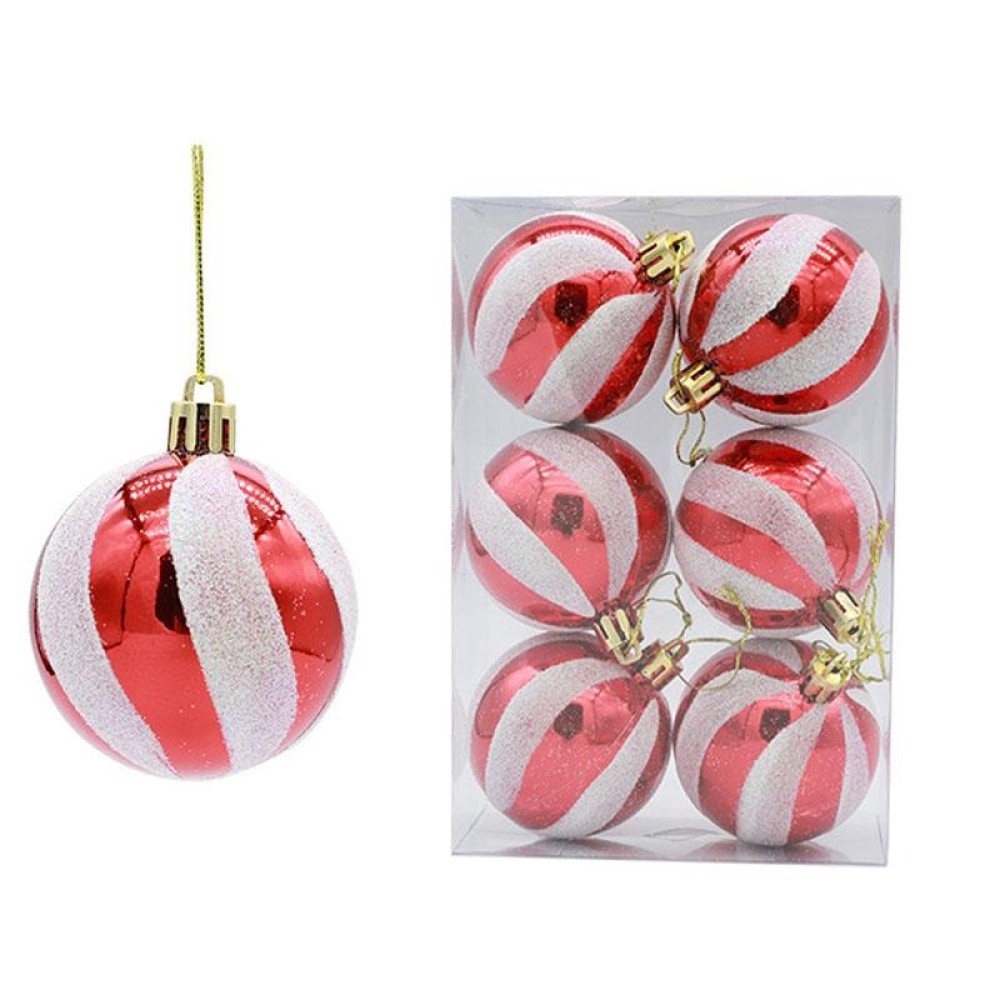 6pcs/pack 6cm Painted Christmas Ball Decoration Props(Red and White Spiral Stripes)