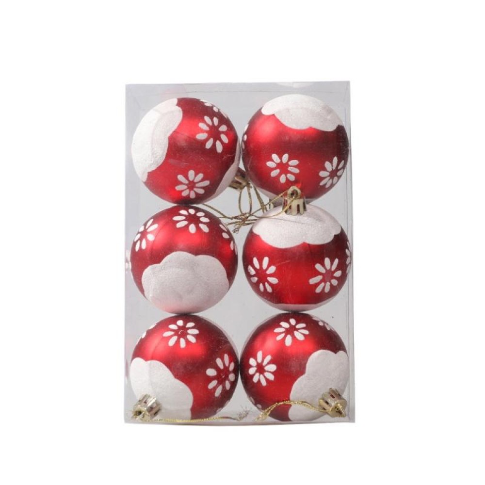 6pcs/pack 6cm Painted Christmas Ball Decoration Props(Red and White Snowflake)