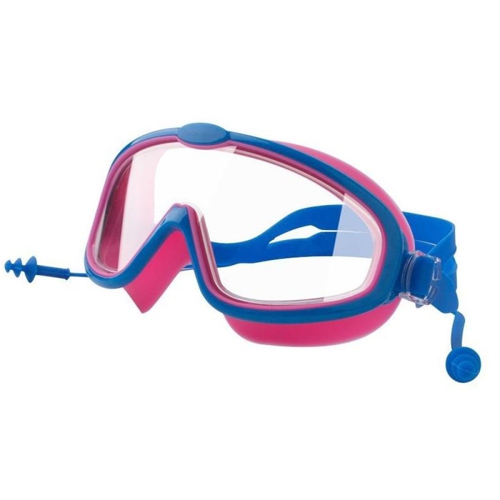 Children Anti-fog Large Frame Swimming Goggles With Conjoined Earplugs(Rose Red)