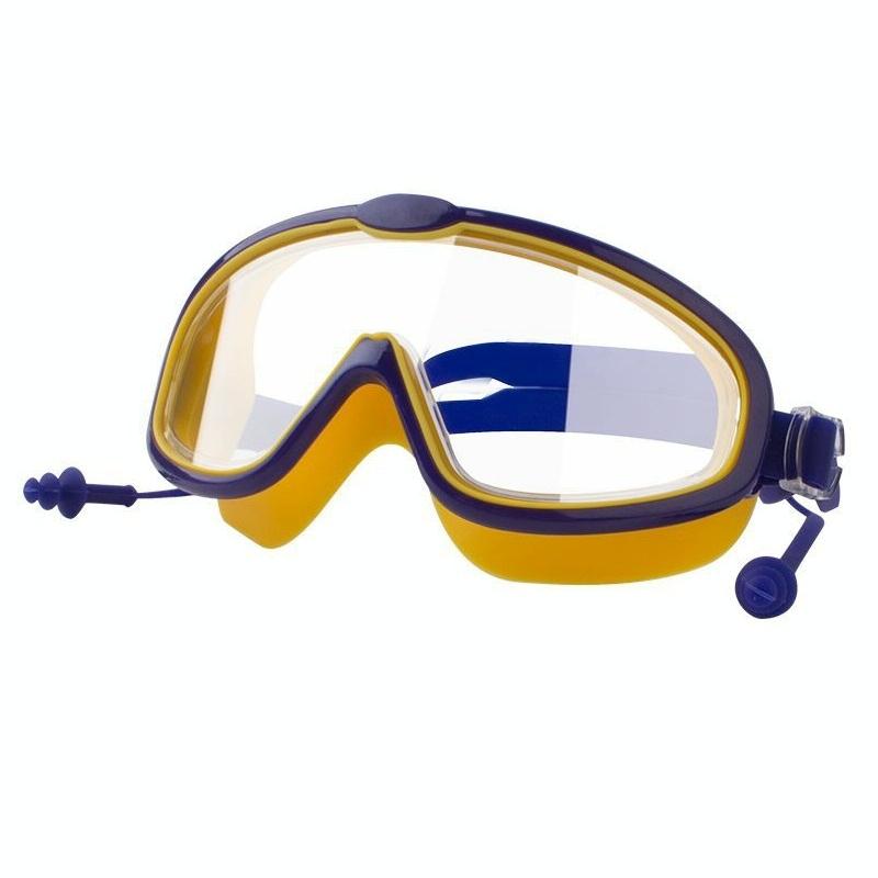 Children Anti-fog Large Frame Swimming Goggles With Conjoined Earplugs(Yellow)