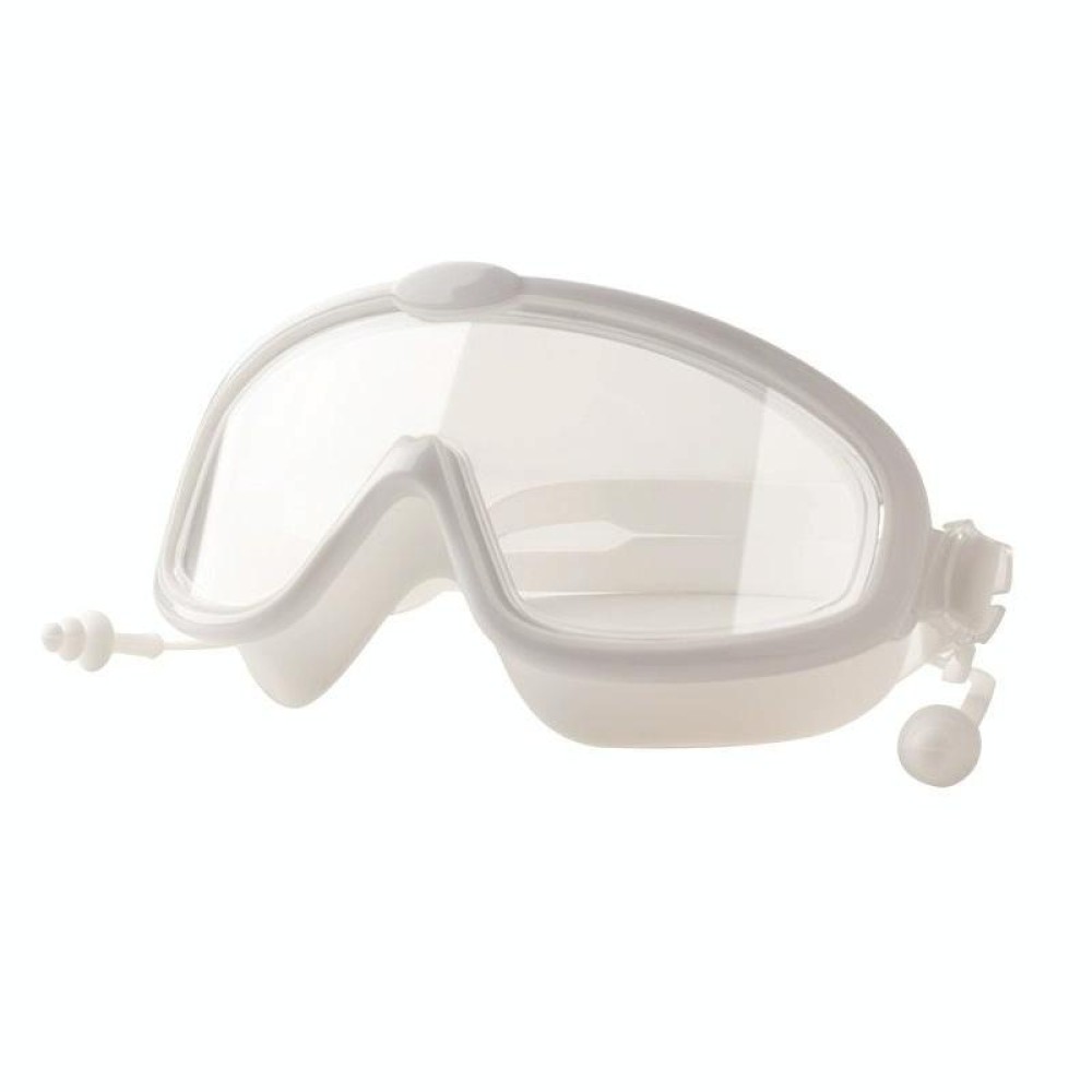 Children Anti-fog Large Frame Swimming Goggles With Conjoined Earplugs(White)
