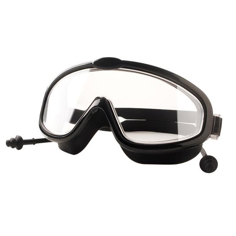 Children Anti-fog Large Frame Swimming Goggles With Conjoined Earplugs(Black)