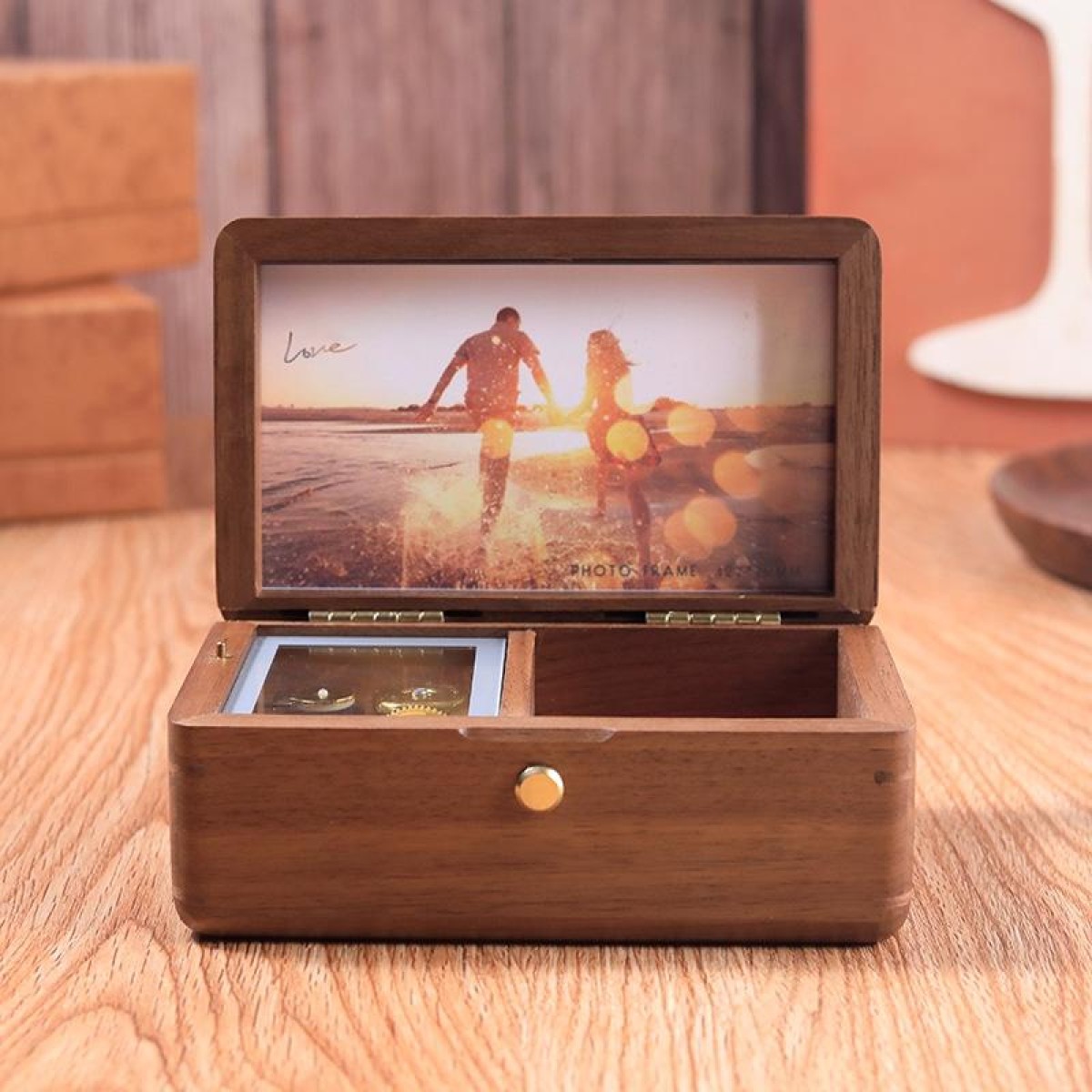 Wooden Jewelry Storage Music Box with Photo Frame Function, Spec: Walnut