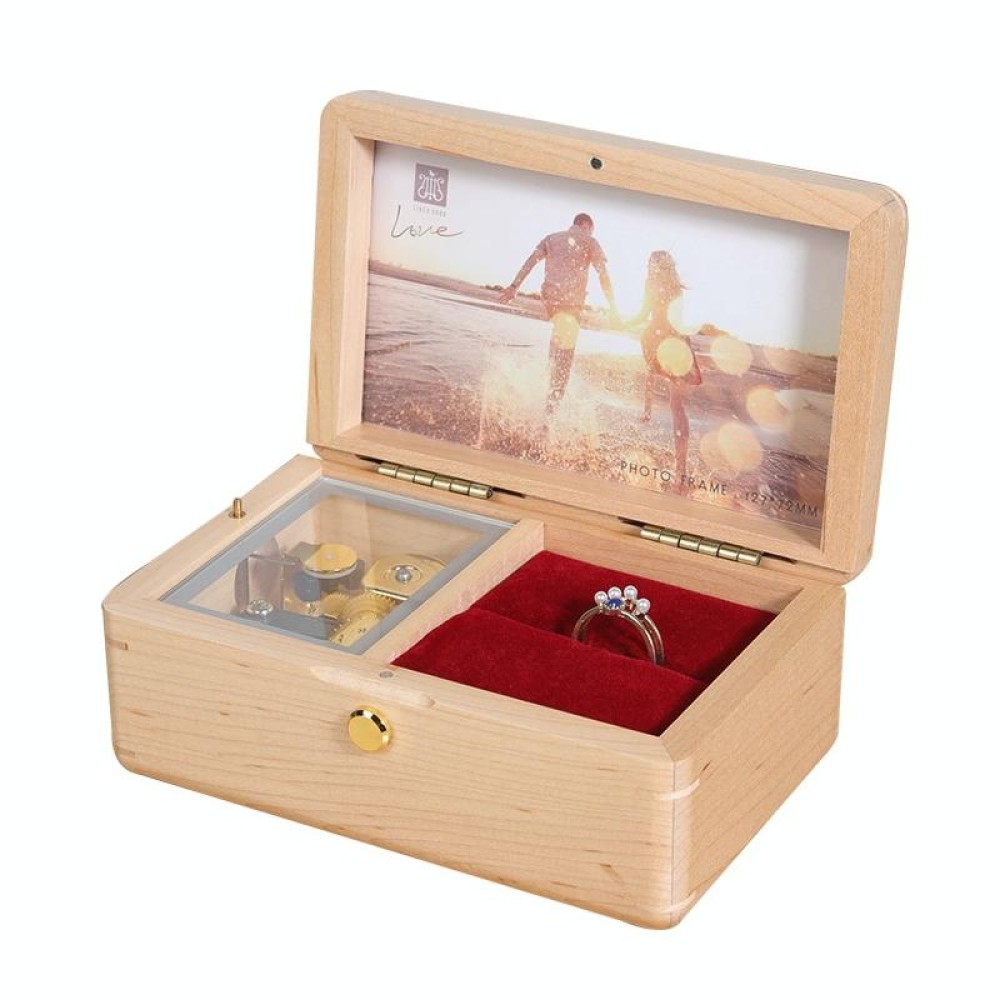 Wooden Jewelry Storage Music Box with Photo Frame Function, Spec: Maple+Rings Flannel