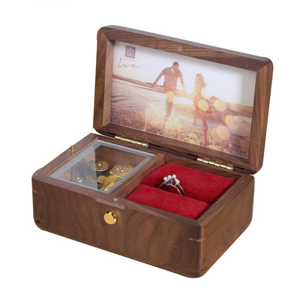 Wooden Jewelry Storage Music Box with Photo Frame Function, Spec: Walnut+Rings Flannel