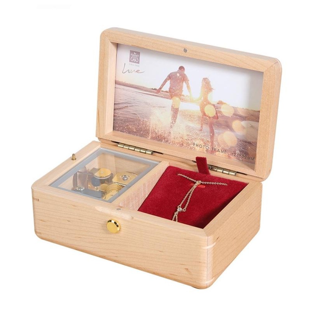 Wooden Jewelry Storage Music Box with Photo Frame Function, Spec: Maple+Necklace Flannel