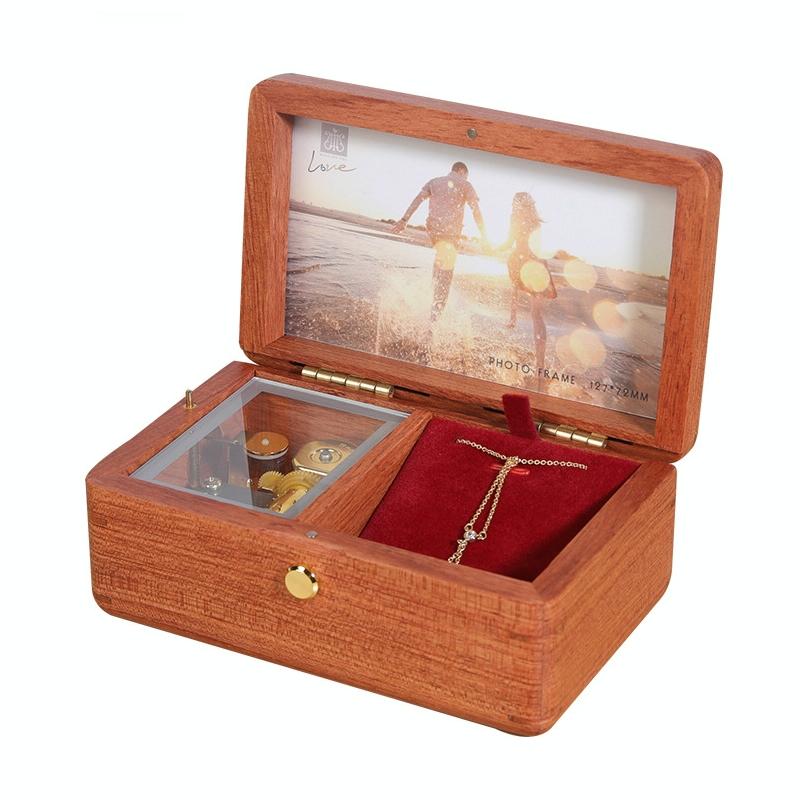 Wooden Jewelry Storage Music Box with Photo Frame Function, Spec: Rosewood+Necklace Flannel