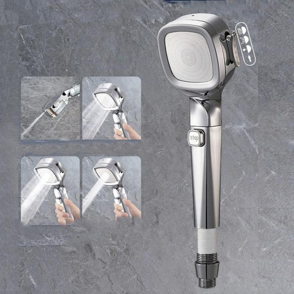 Pressurized Shower Head Four-speed Handheld Shower Set,Style: Electroplated Silver Filter Type