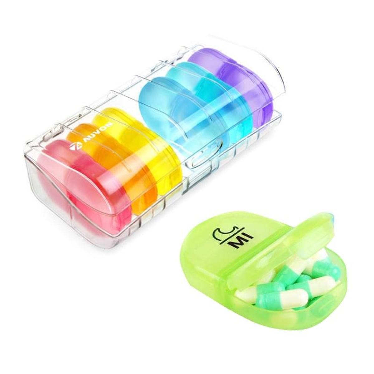 Week 14 Grids Rainbow Portable Plastic Compartment Medicine Box(As Show)