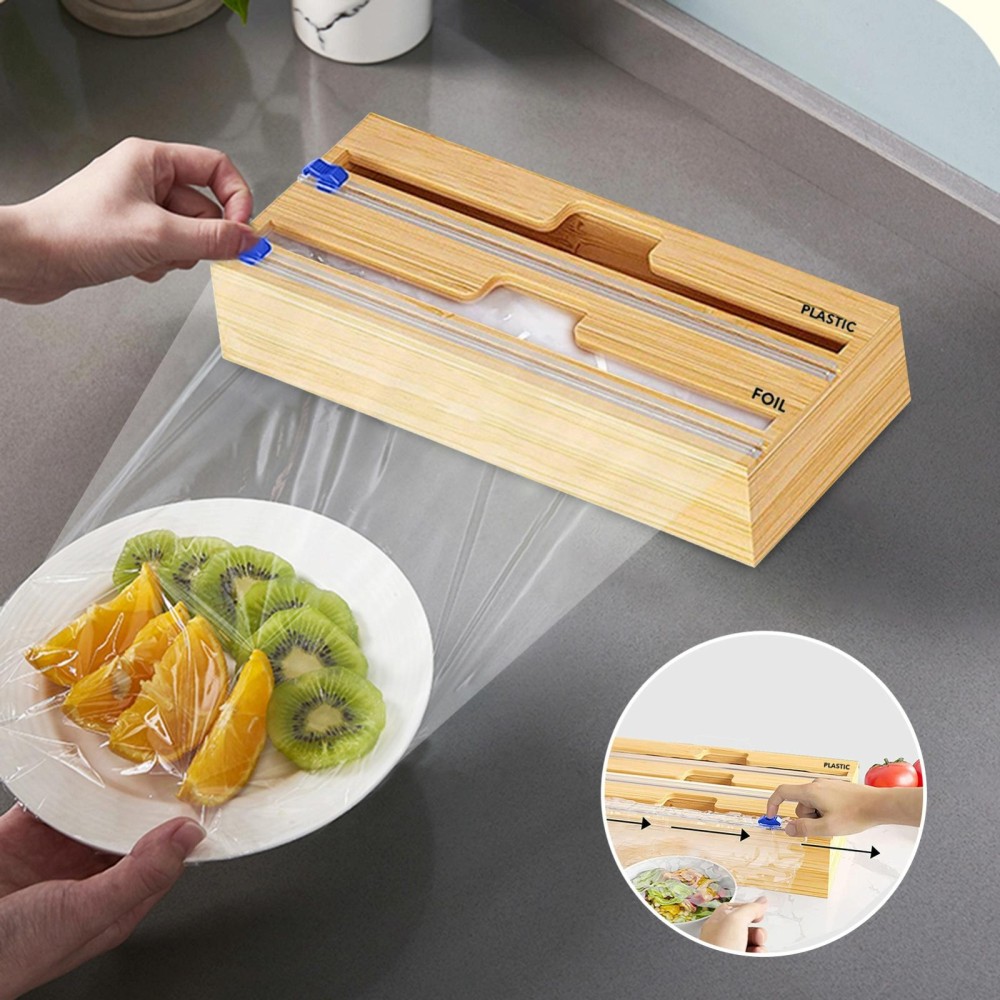 Aluminum Foil Wrap Dispenser Wood Storage Box for Kitchen Drawer,Style: Two Slots