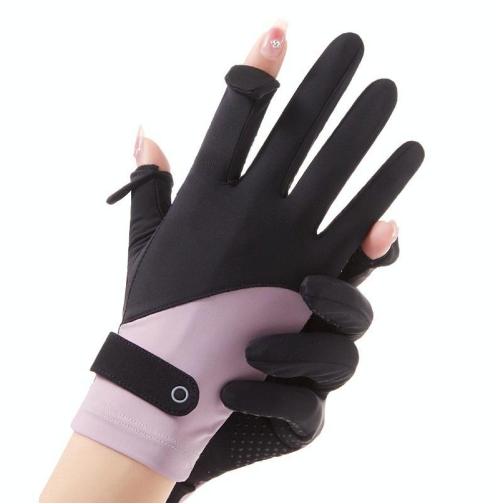 FSN02 1pair UV Resistant Ice Silk Breathable Cool Non-Slip Cycling Driving Thin Gloves Free Code(Black Purple)