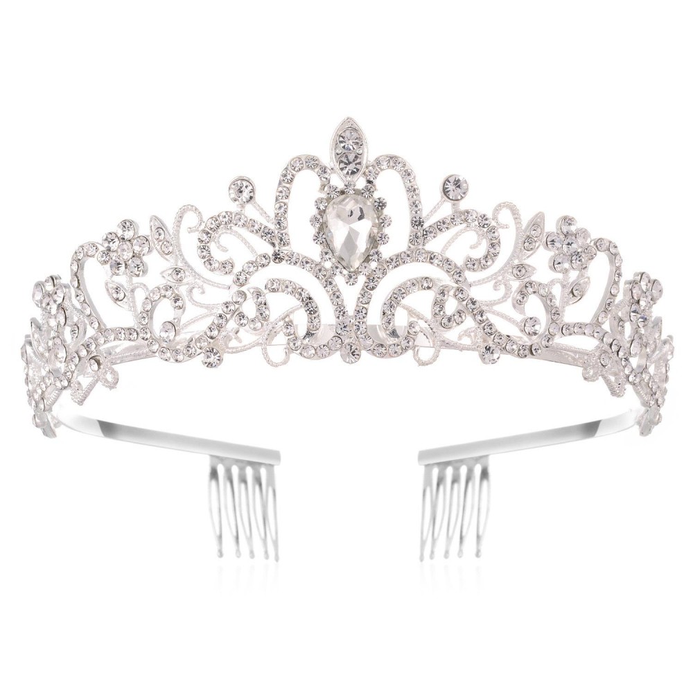 G2888 Crystal Diamond Wedding Party Braided Hair Crown Show Headband, Color: Silver