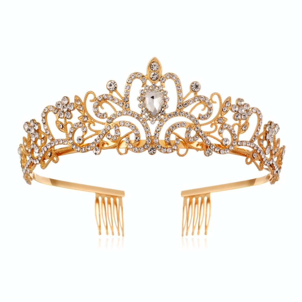 G2888 Crystal Diamond Wedding Party Braided Hair Crown Show Headband, Color: Gold