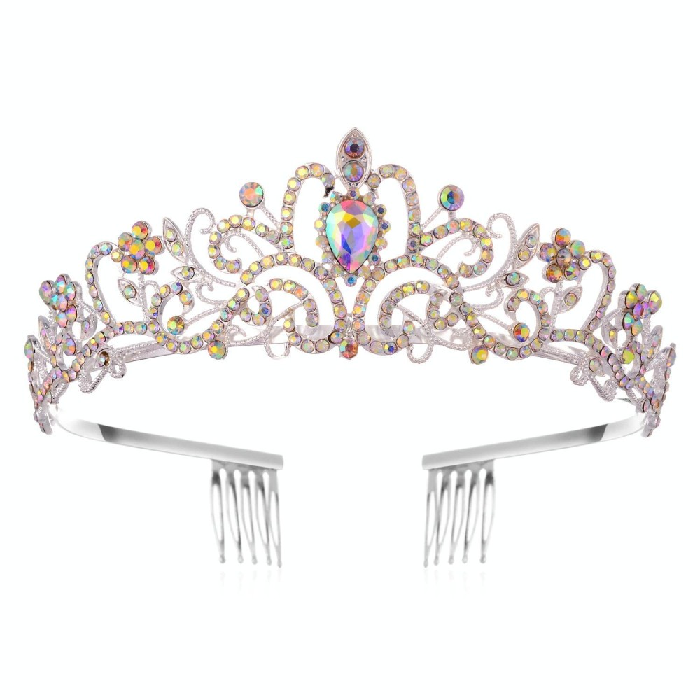 G2888 Crystal Diamond Wedding Party Braided Hair Crown Show Headband, Color: AB Colorful