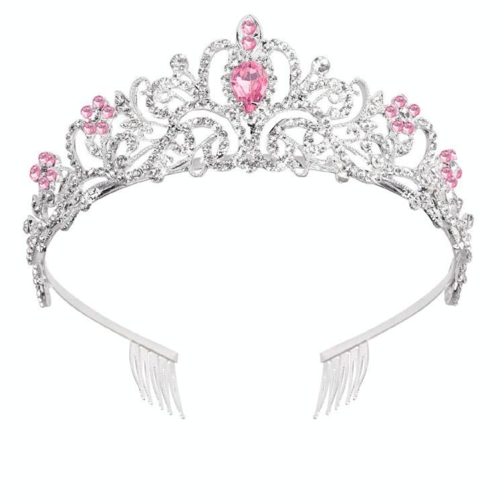 G2888 Crystal Diamond Wedding Party Braided Hair Crown Show Headband, Color: White+Pink