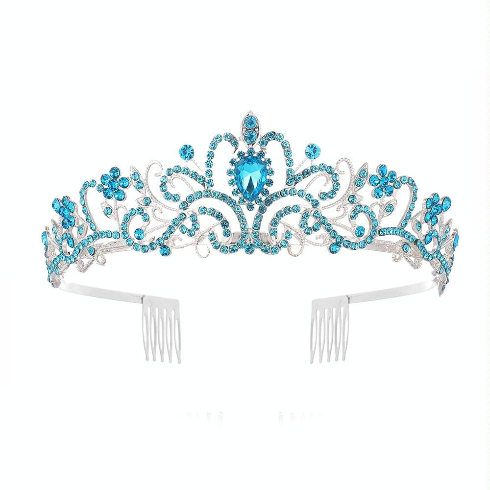 G2888 Crystal Diamond Wedding Party Braided Hair Crown Show Headband, Color: Blue
