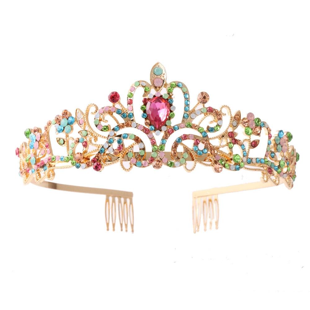G2888 Crystal Diamond Wedding Party Braided Hair Crown Show Headband, Color: Colorful Opal