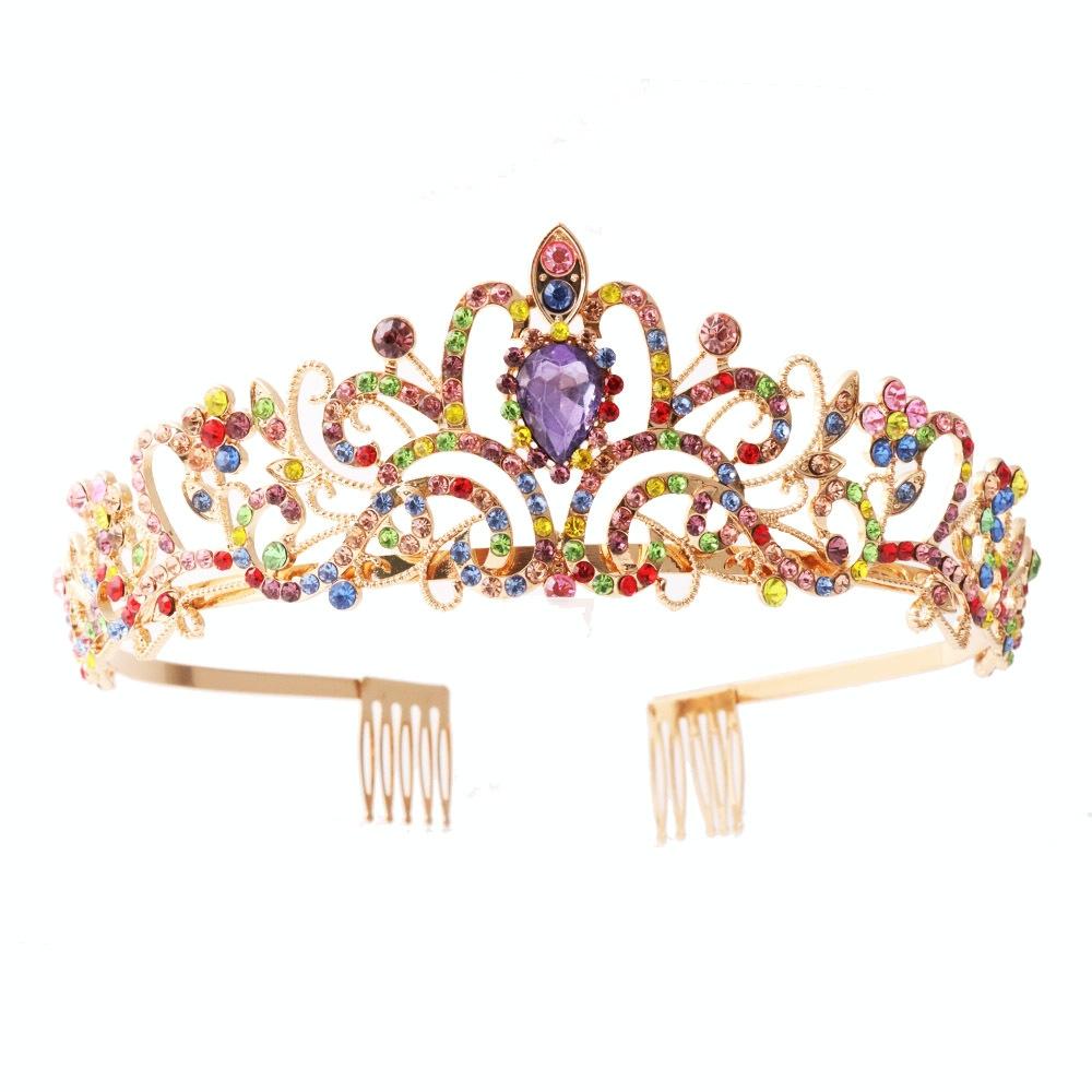 G2888 Crystal Diamond Wedding Party Braided Hair Crown Show Headband, Color: Colorful