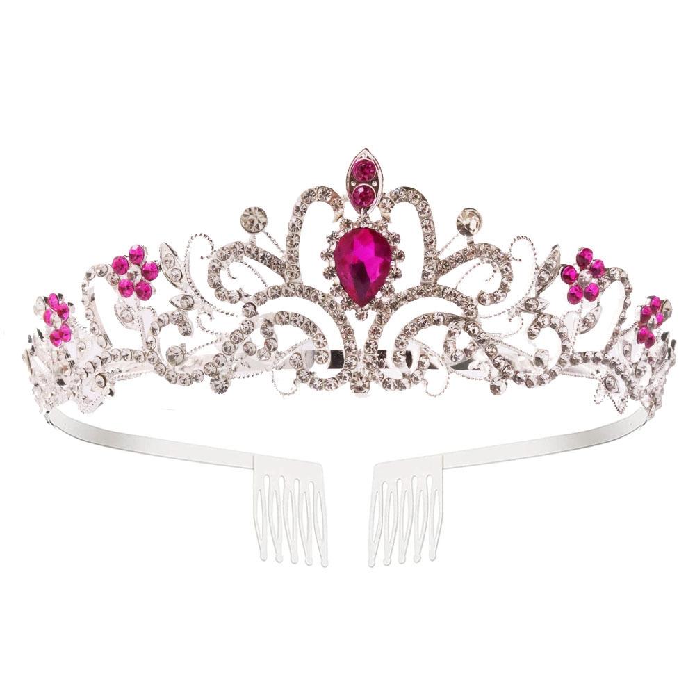 G2888 Crystal Diamond Wedding Party Braided Hair Crown Show Headband, Color: Purple Red Diamond
