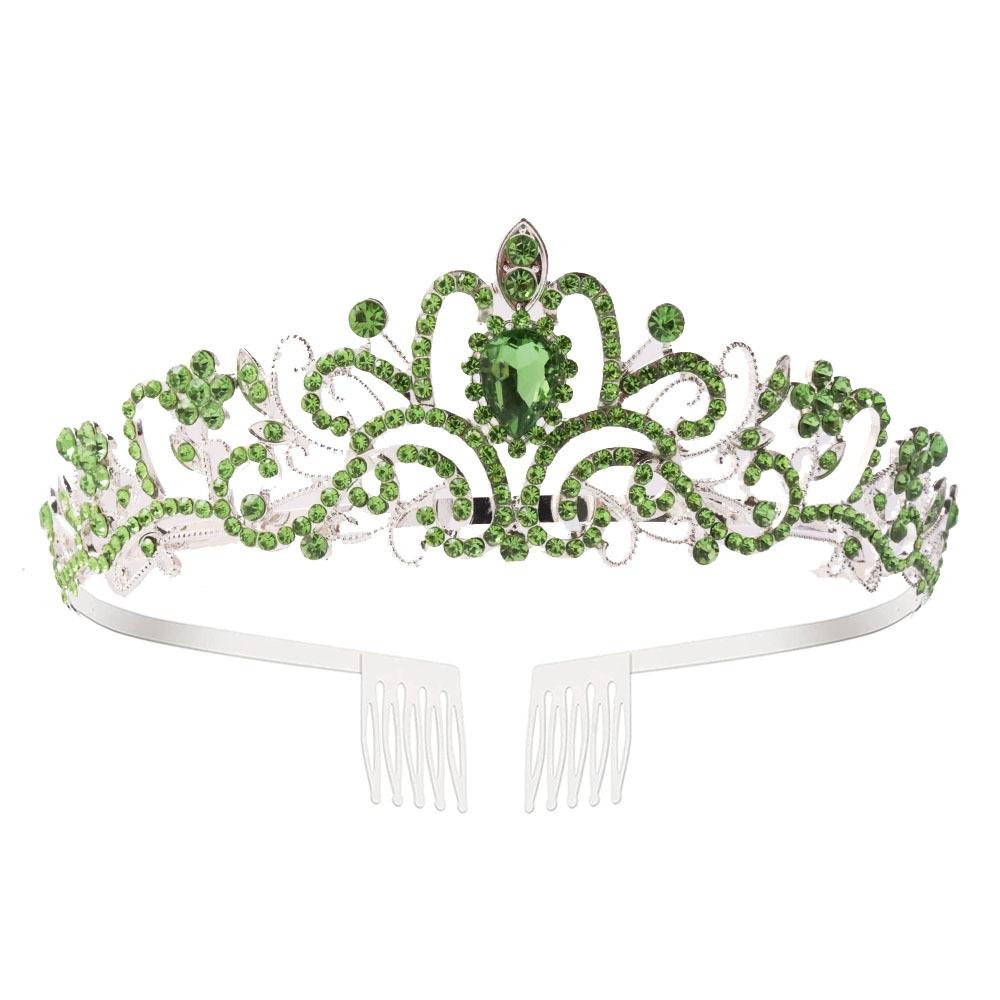 G2888 Crystal Diamond Wedding Party Braided Hair Crown Show Headband, Color: Light Green