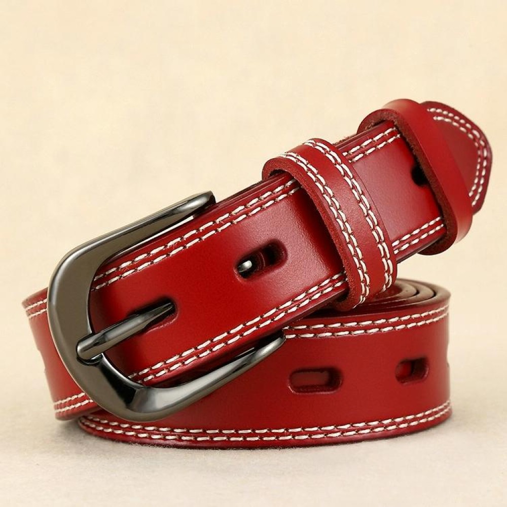 ZK--049 Double-stitched Hollow Pin Buckle Belt, Length: 105cm(Red)