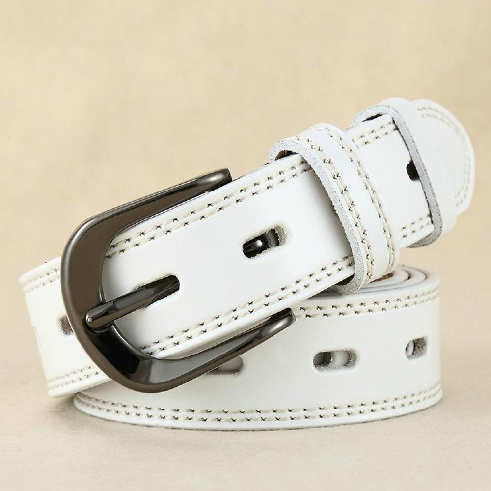 ZK--049 Double-stitched Hollow Pin Buckle Belt, Length: 105cm(White)