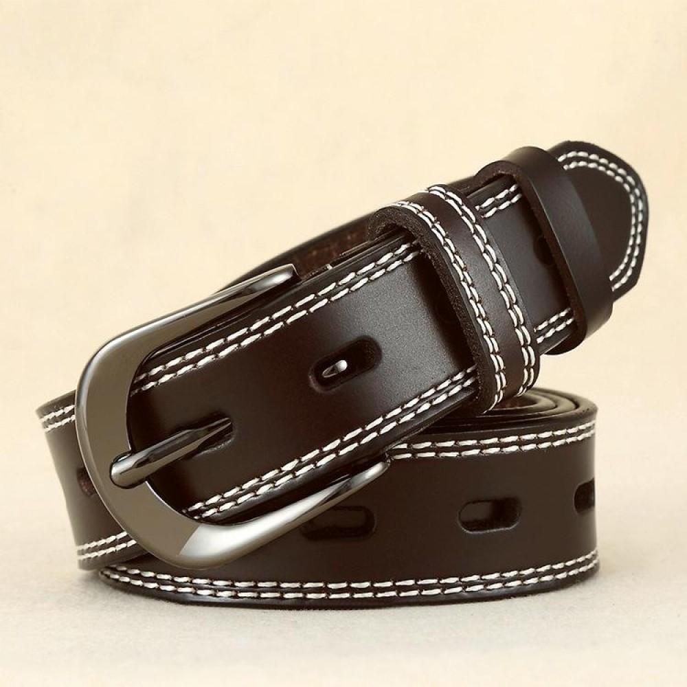 ZK--049 Double-stitched Hollow Pin Buckle Belt, Length: 115cm(Coffee)
