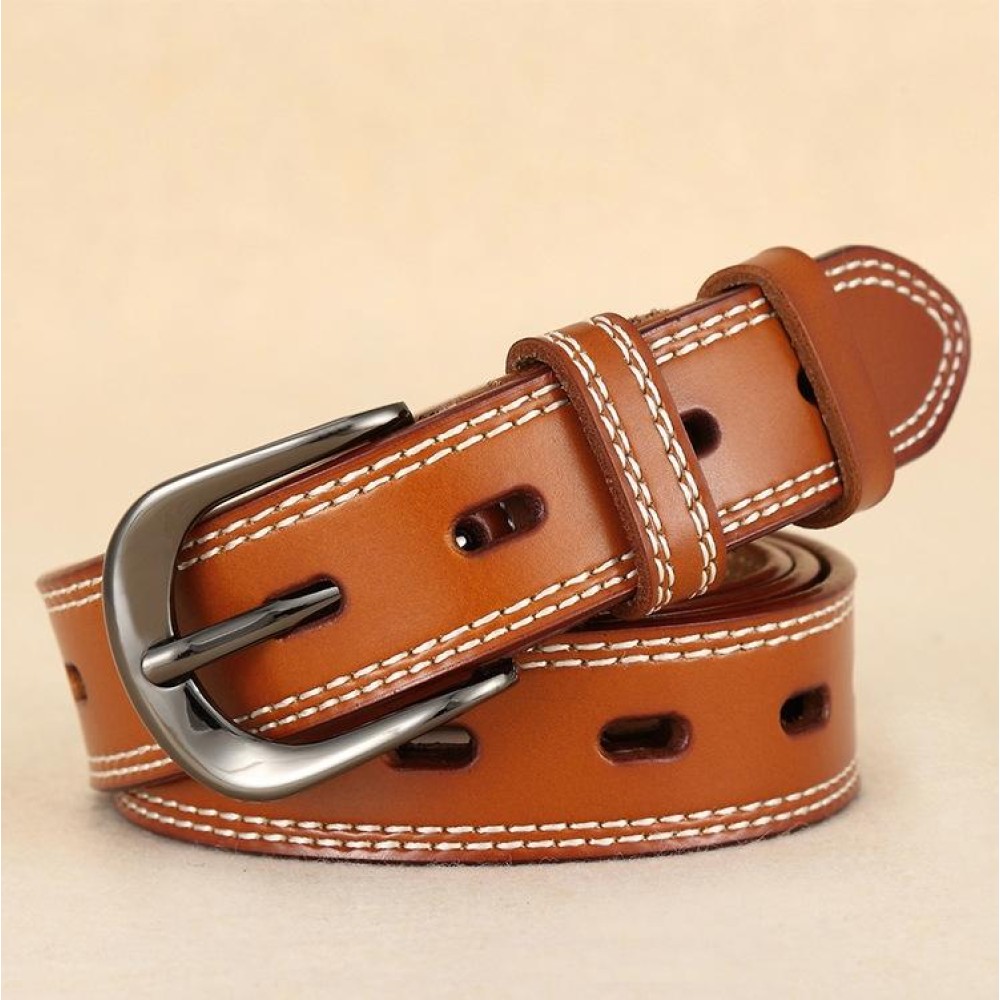 ZK--049 Double-stitched Hollow Pin Buckle Belt, Length: 115cm(Camel)