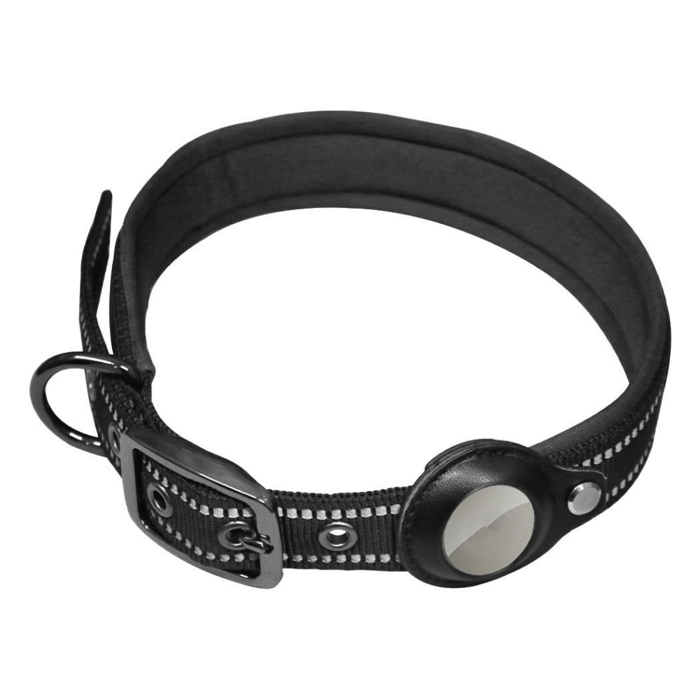 Rust-Proof Thick Belt Buckle Dog Tracking Positioning Neck Ring For AirTag, Size: M(Black)