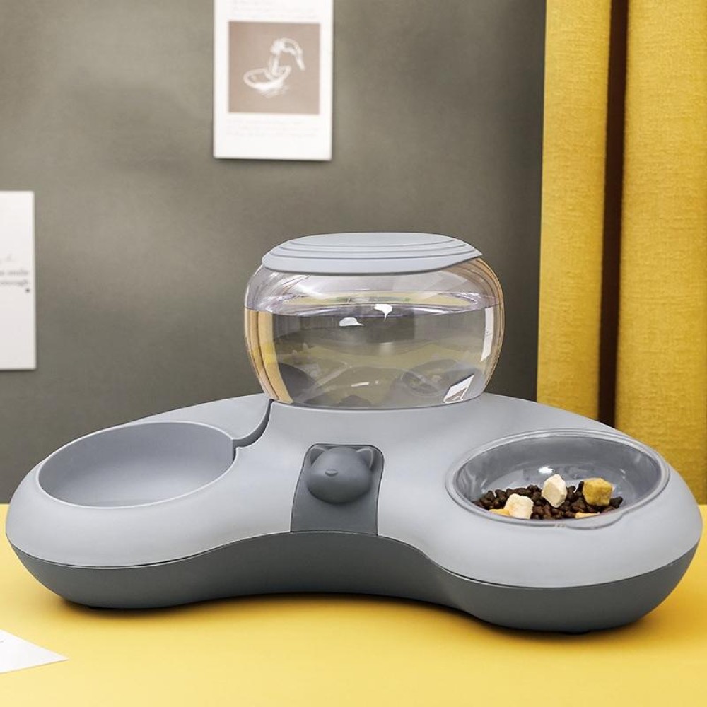 Automatic Drinking Water Feed Double Bowl Anti-overturning Dog Basin, Specification: Gray