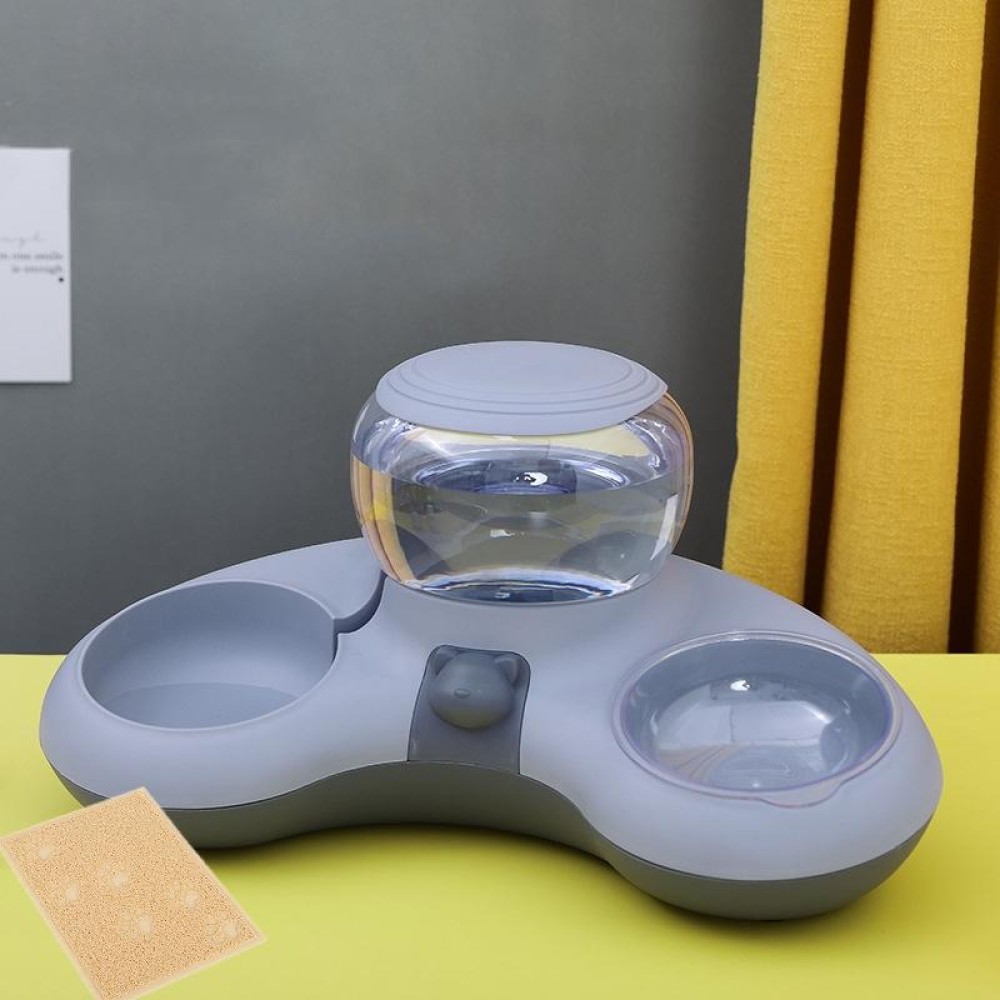 Automatic Drinking Water Feed Double Bowl Anti-overturning Dog Basin, Specification: Gray+Placemat