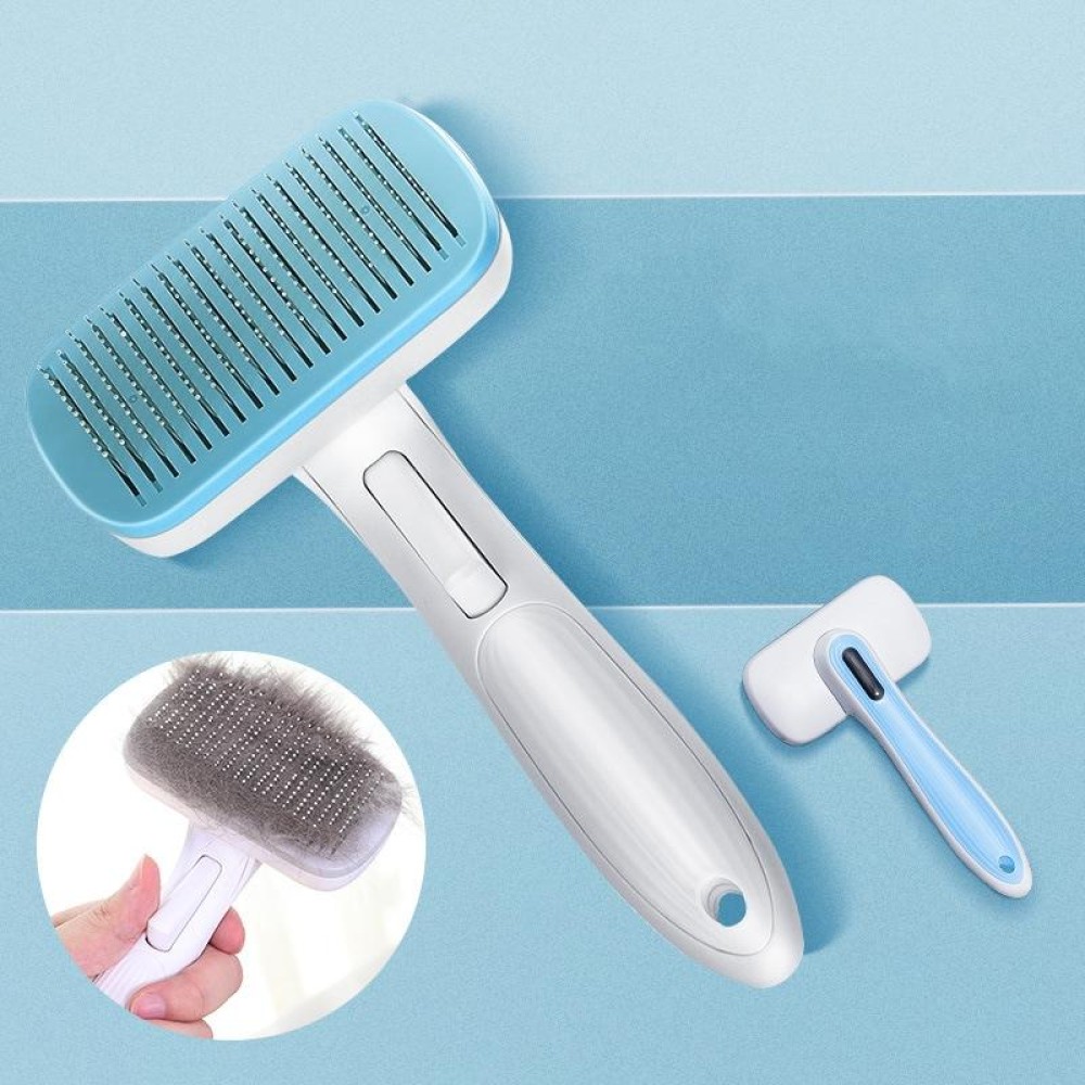 Pet Comb Cat Dog Hair Brush Hair Removal Tool, Style: Steel Wire Rubber Head (Blue)
