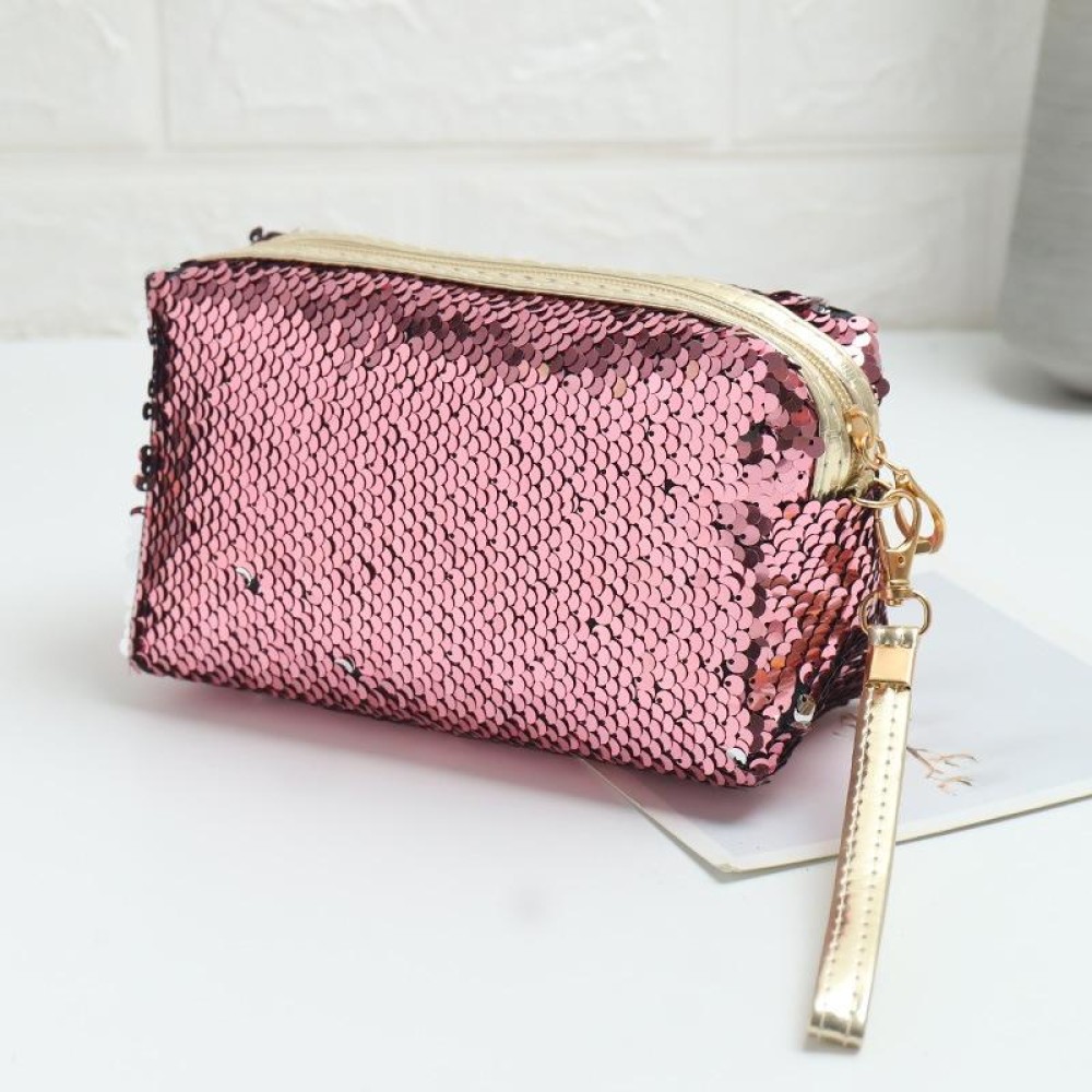 Travel Portable Sequined Anise Cosmetics Tote Storage Bag(Pink)