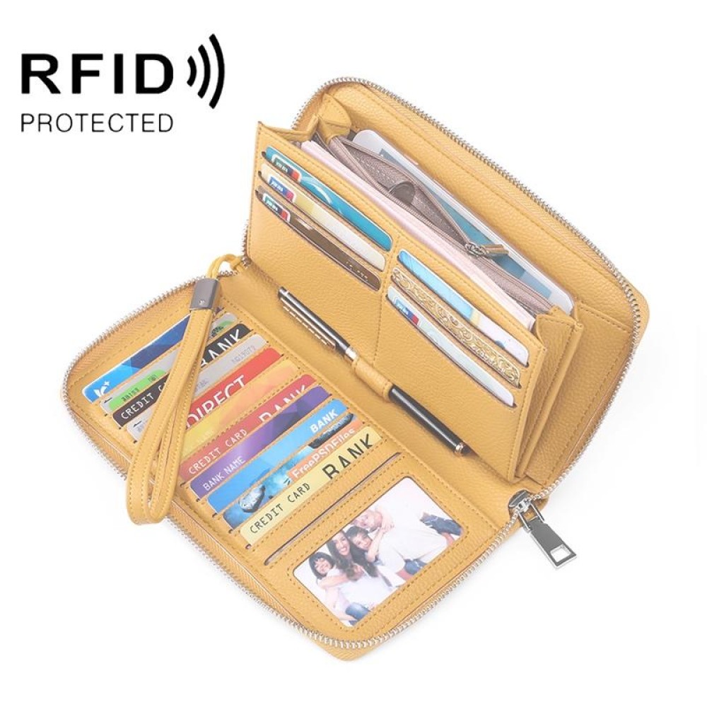 GLQ182 PU Long Type Wallet RFID Large Capacity Clutch Card Holder(Mango Yellow)