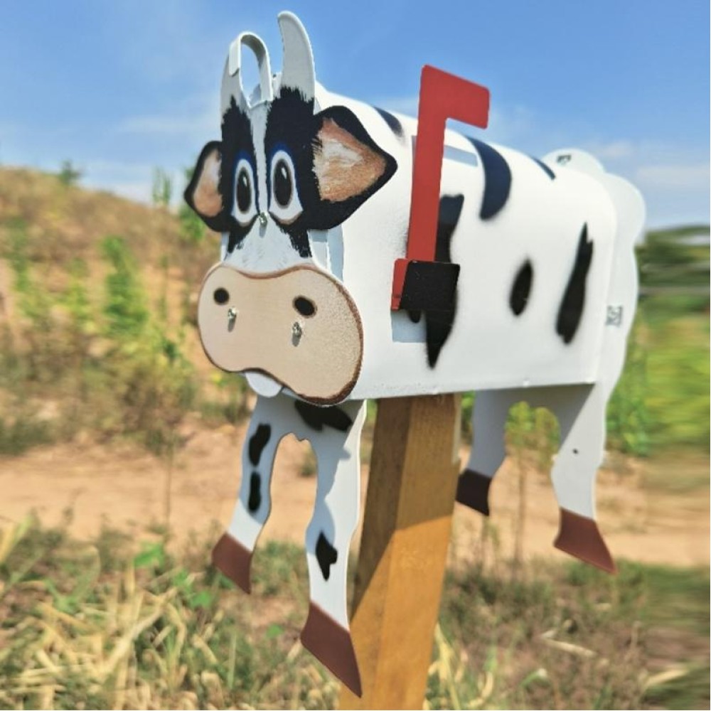 Unique Horse Farm Mailbox Rural Iron Pillar Mailbox(Cow)