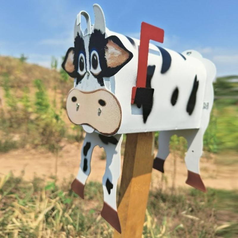 Unique Horse Farm Mailbox Rural Iron Pillar Mailbox(Cow)