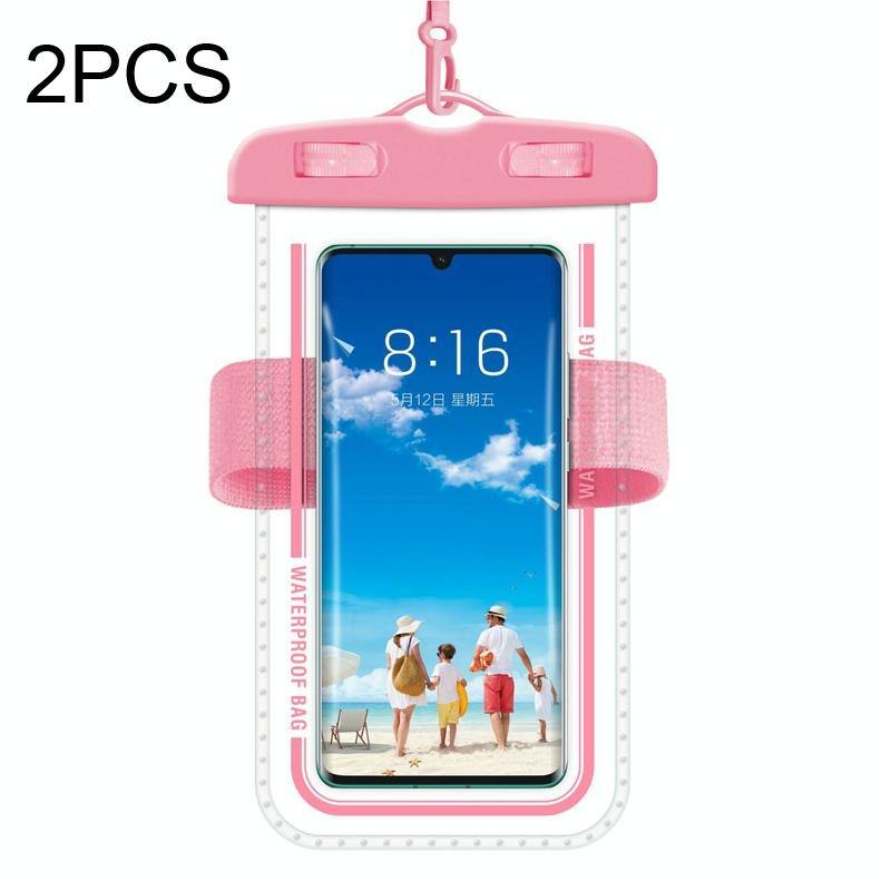 2 PCS Armband Style Transparent Waterproof Cell Phone Case Swimming Cell Phone Bag(Macaron Red)