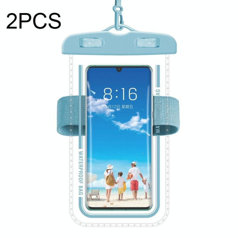 2 PCS Armband Style Transparent Waterproof Cell Phone Case Swimming Cell Phone Bag(Gray Blue)