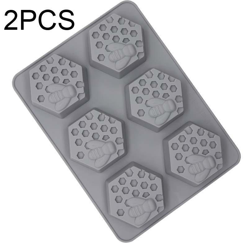 2 PCS 6 Grid Honeycomb Bee Silicone Handmade Soap Mould Chocolate Mooncake Mould(Grey)