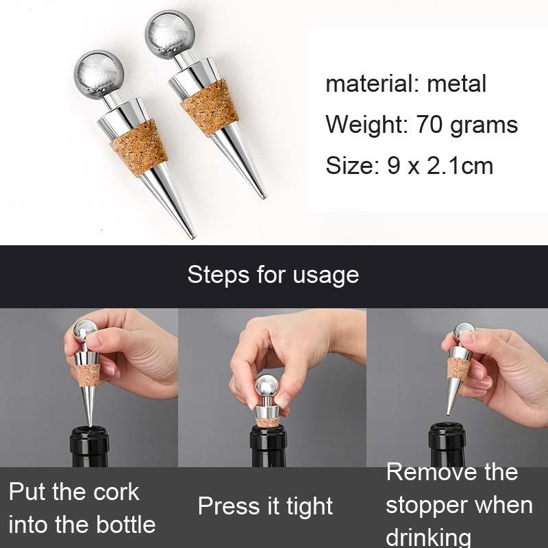 2 PCS Metal Cork Red Wine Stoppers Synthetic Wood Wine Corks
