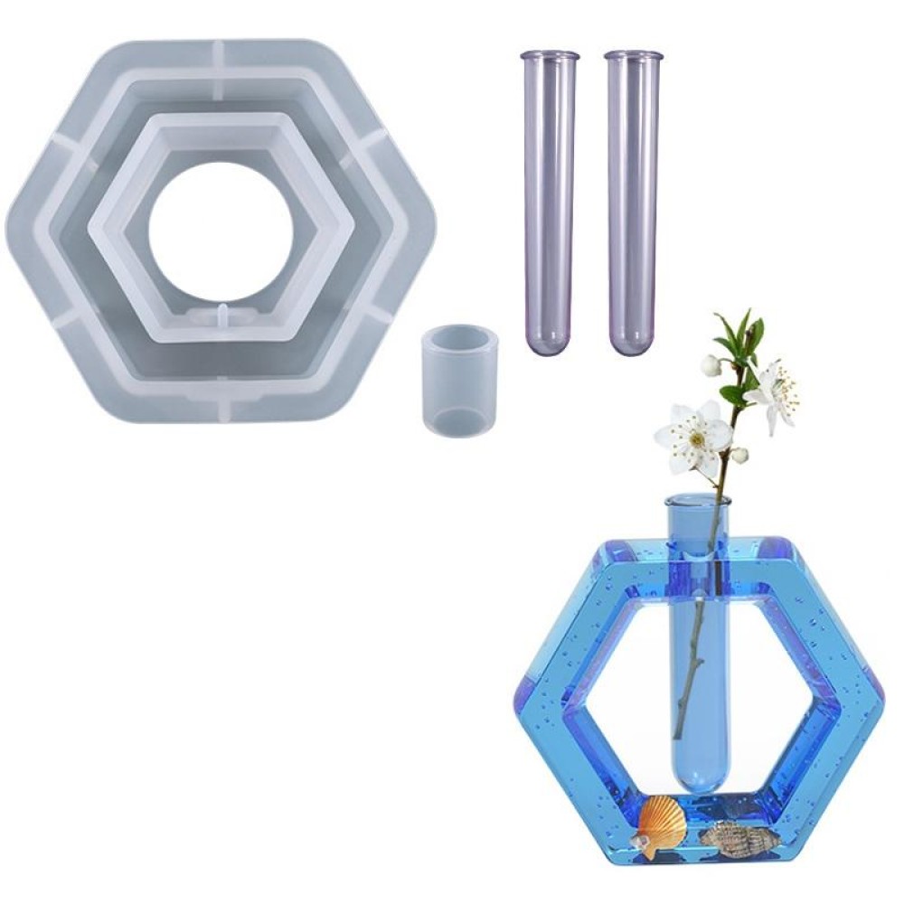 DIY Crystal Epoxy Test Tube Cultivation Vase Silicone Mould, Spec: Hexagon+2Pcs Light Purple