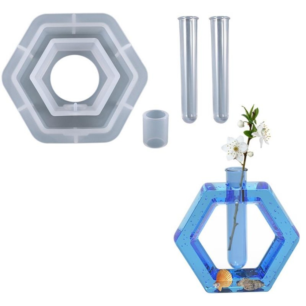 DIY Crystal Epoxy Test Tube Cultivation Vase Silicone Mould, Spec: Hexagon+2Pcs Transparent